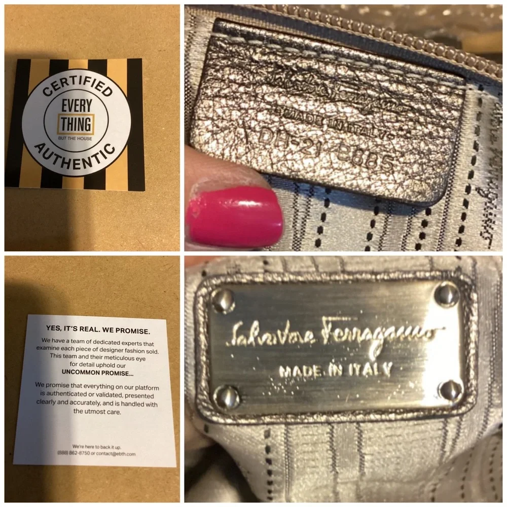 SALVATORE FERRAGAMO METALLIC SILVER/BRONZE LEATHER FOLD OVER SHOULDER BAG